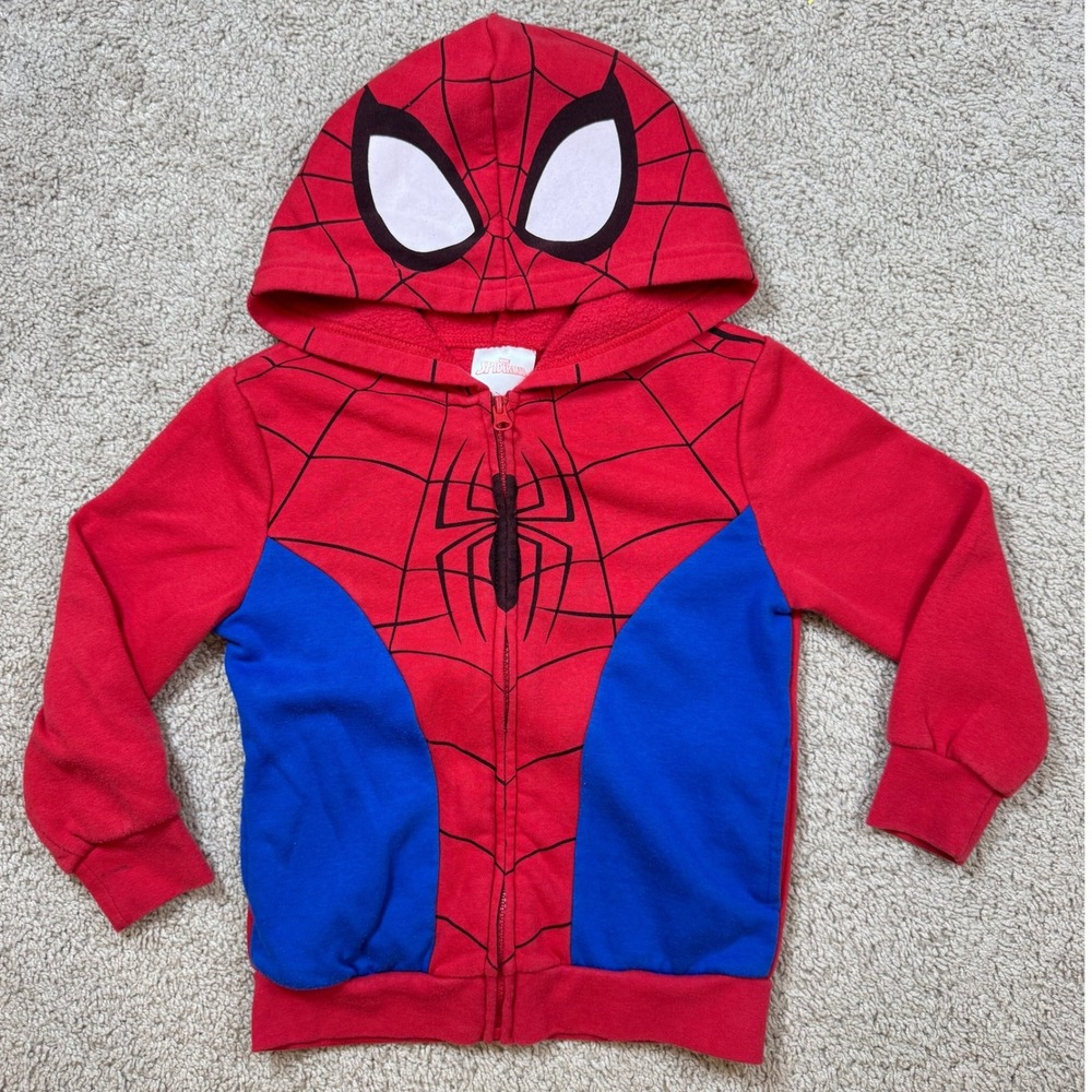 Marvel Spider-Man Zip Up Hoodie Kids Size 5T Red Blue Costume Sweatshirt Jacket